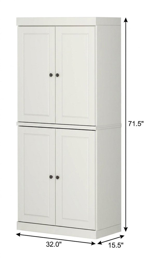 32" Off White Solid Wood Free Standing Four Door Linen Cabinet