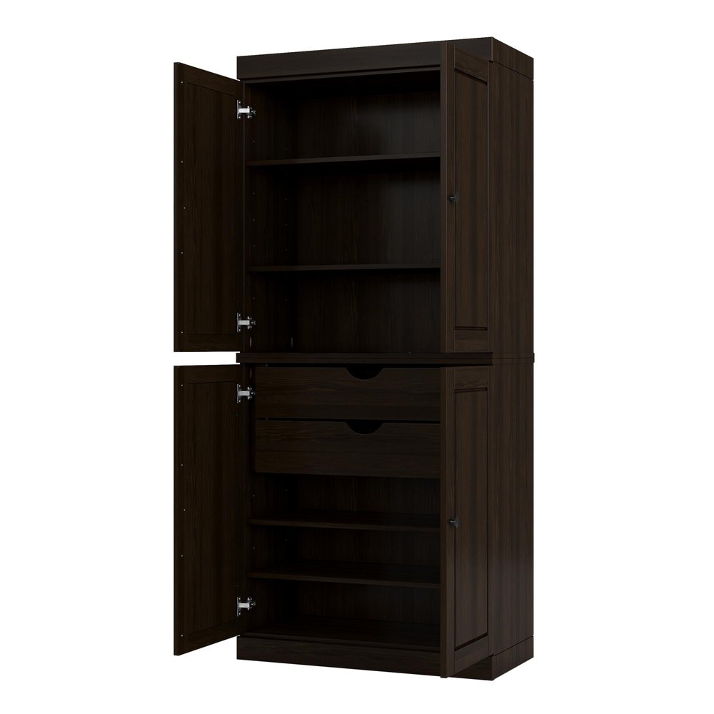 32" Espresso Solid Wood Free Standing Four Door Linen Cabinet