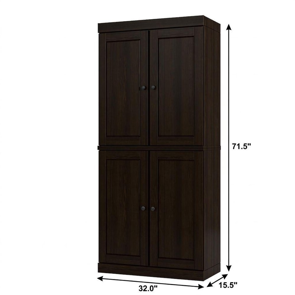 32" Espresso Solid Wood Free Standing Four Door Linen Cabinet