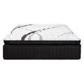 A twin graphite and titanium infused gel memory foam ultra plush hybrid mattress with a black base and white top featuring a black and gray abstract pattern.