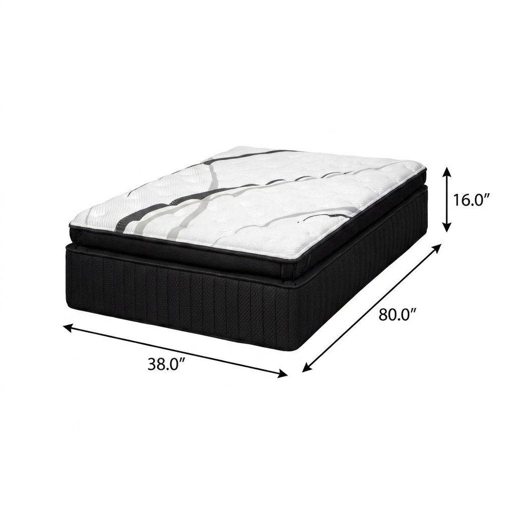 16" Graphite And Titanium Infused Twin Gel Memory Foam Ultra plush Hybrid Mattress. Foam, spring and hybrid mattresse isolated on a plain white background, showing its white color.
