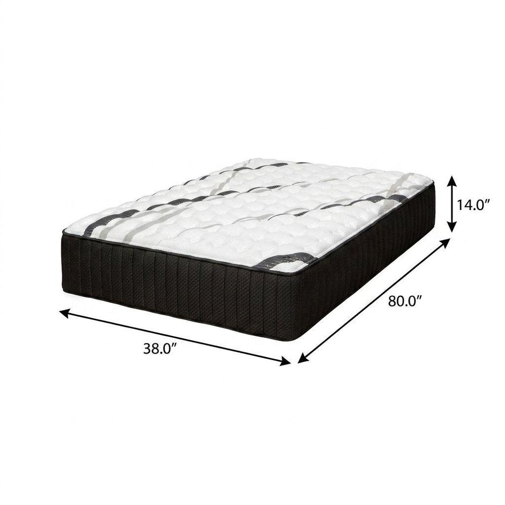 14" Graphite And Titanium Infused Twin Gel Memory Foam Medium Hybrid Mattress. Foam, spring and hybrid mattresse isolated on a plain white background, in a white finish.