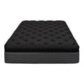 A black and gray hybrid mattress with a patterned top and a textured base, shown on a white background.