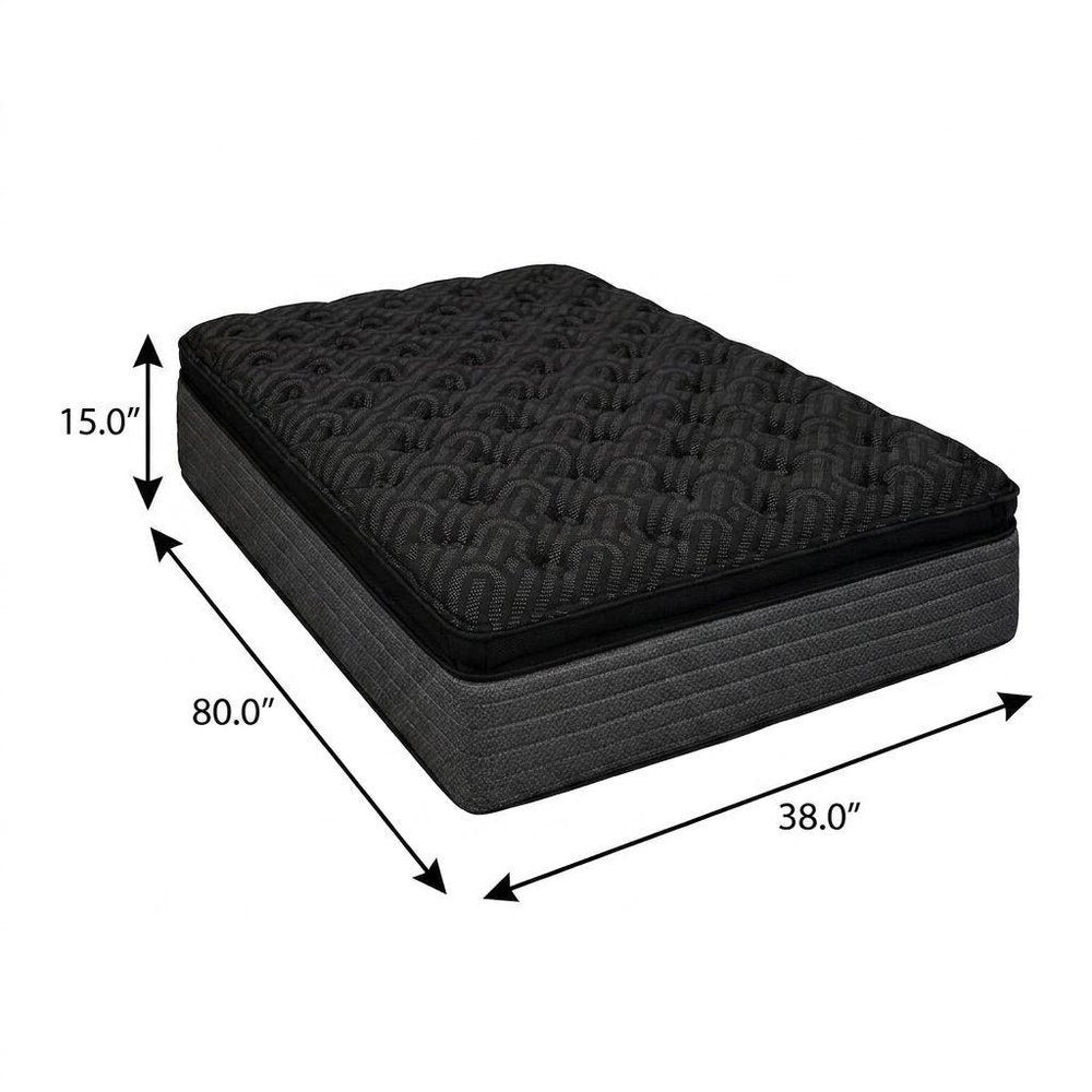 15" Copper Infused Twin Gel Memory Foam Ultra plush Hybrid Mattress. Foam, spring and hybrid mattresse isolated on a plain white background, showing its black color.
