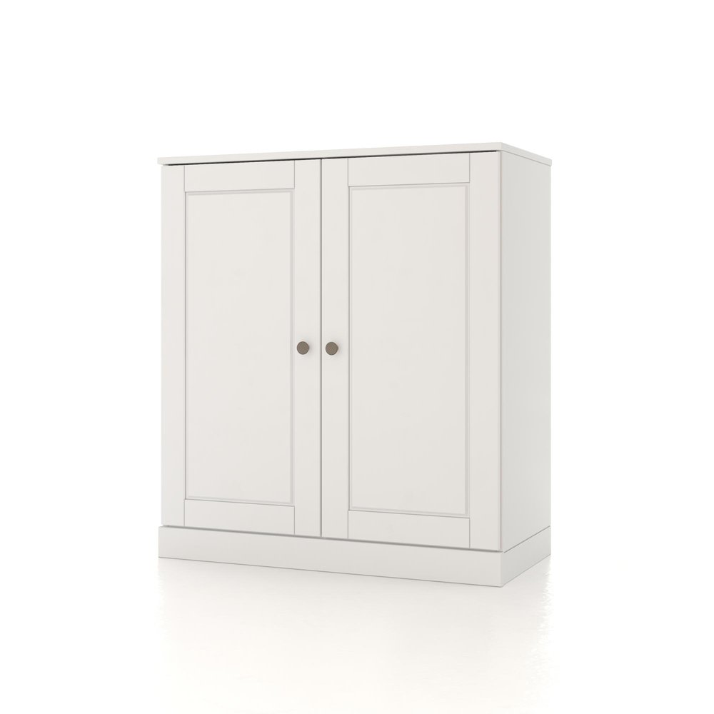 32" White Solid Wood Free Standing Double Door Linen Cabinet