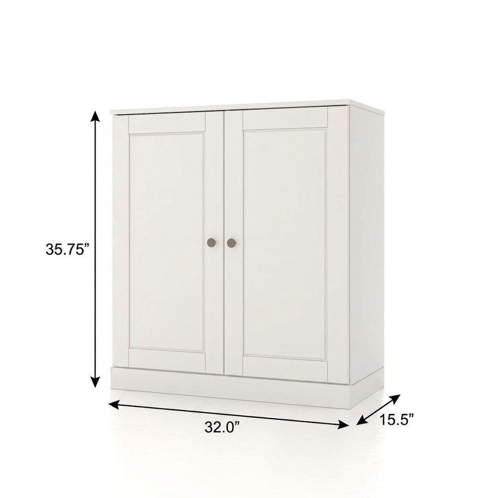 32" White Solid Wood Free Standing Double Door Linen Cabinet
