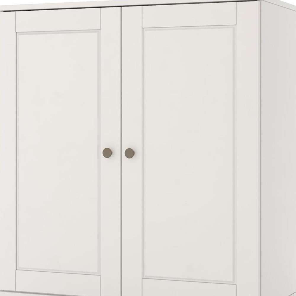 32" White Solid Wood Free Standing Double Door Linen Cabinet