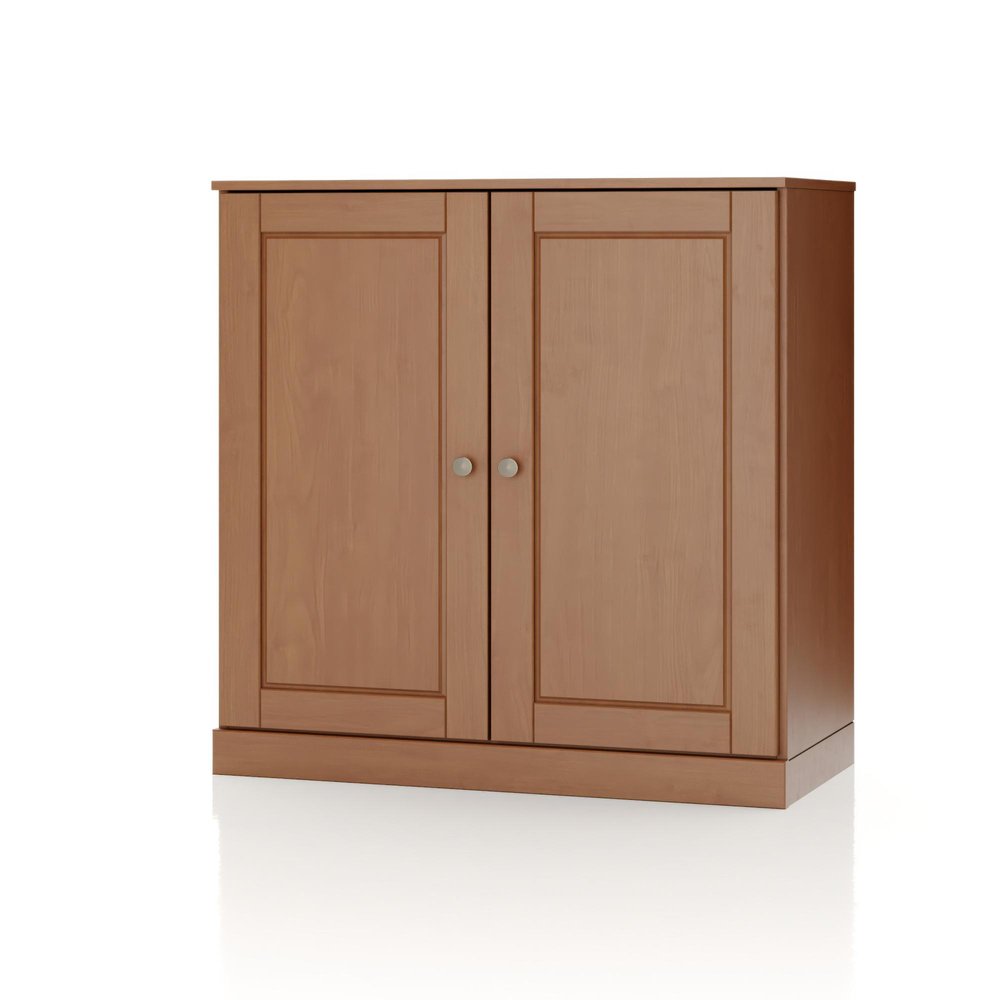 32" Coffee Solid Wood Free Standing Double Door Linen Cabinet