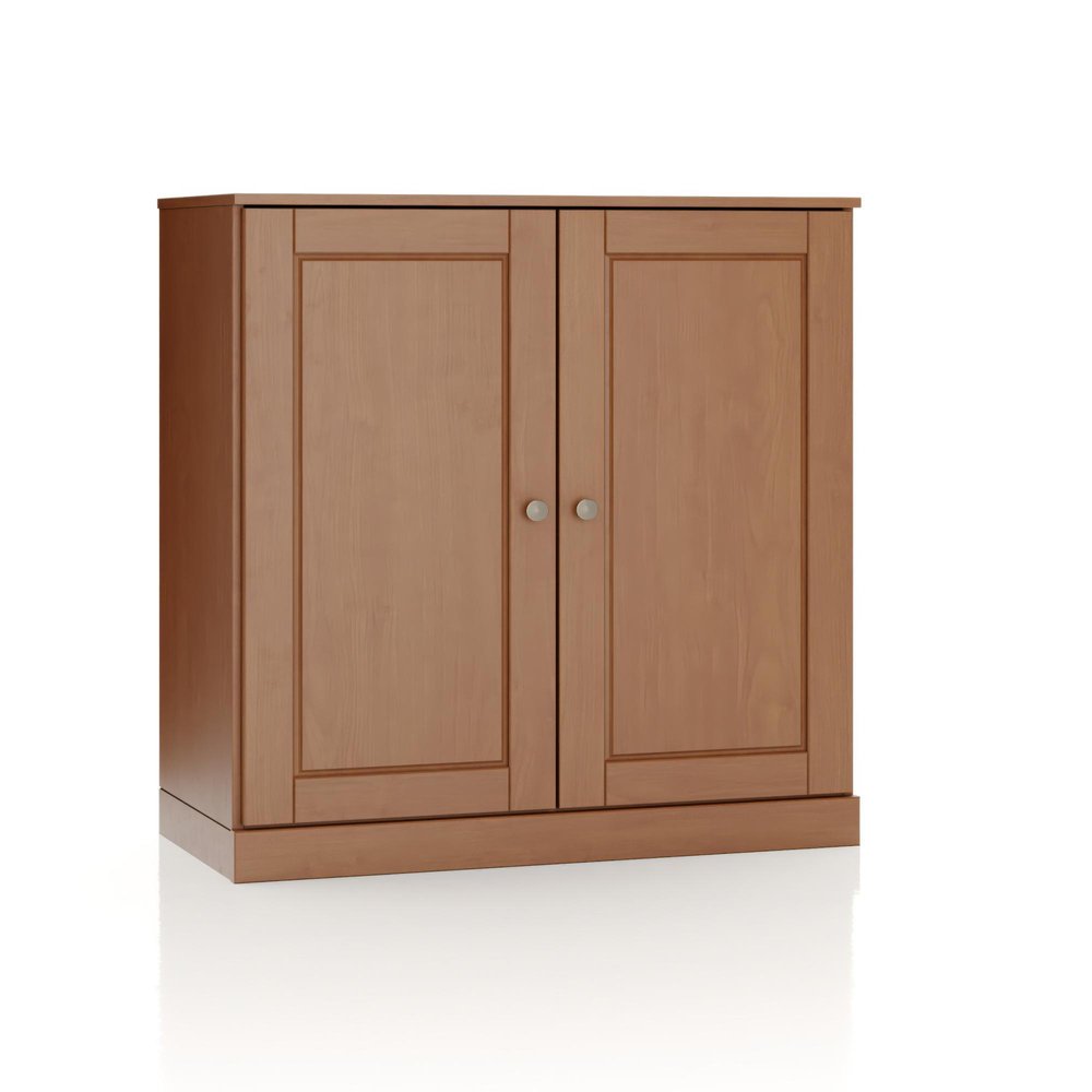 32" Coffee Solid Wood Free Standing Double Door Linen Cabinet