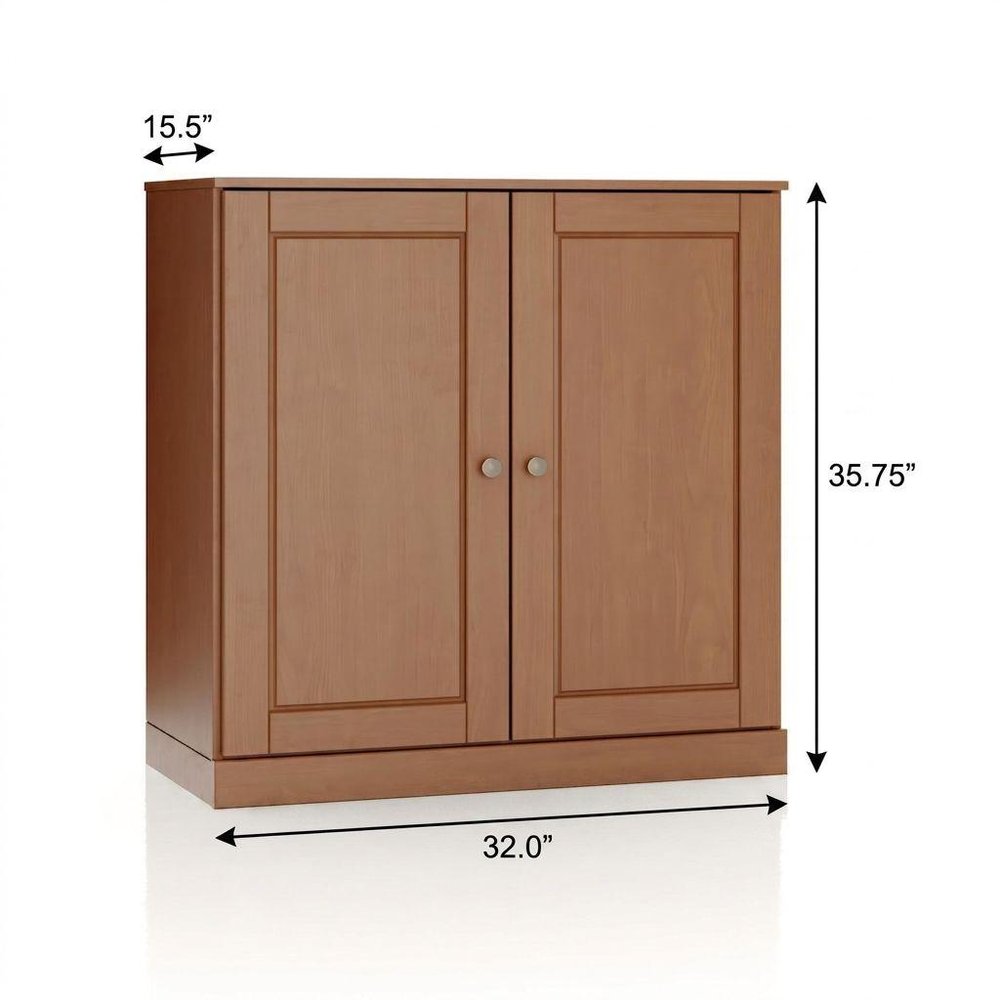 32" Coffee Solid Wood Free Standing Double Door Linen Cabinet