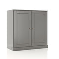 32" Gray Solid Wood Free Standing Double Door Linen Cabinet. Bathroom storage isolated on a plain white background, in a gray wood finish.