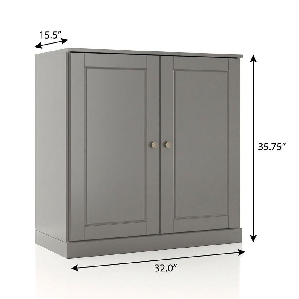 32" Gray Solid Wood Free Standing Double Door Linen Cabinet - 35.75" H x 32.00" W x 15.50" D
