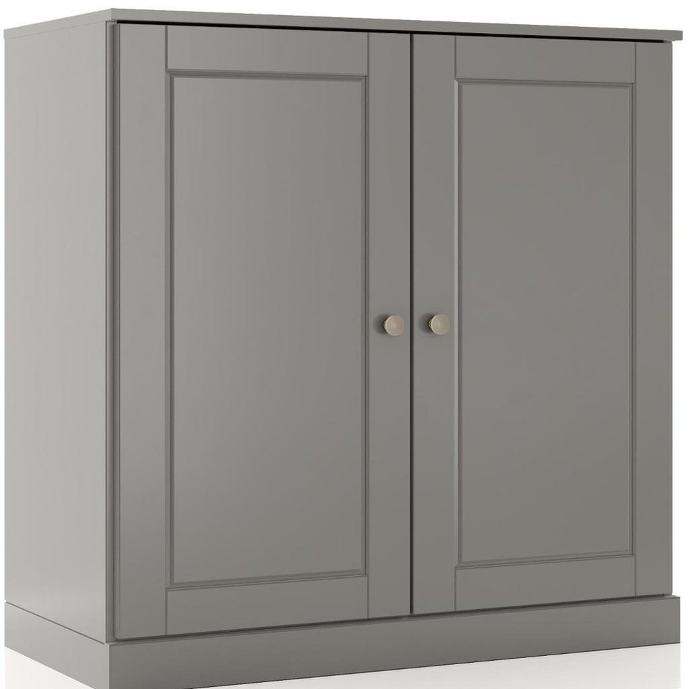 32" Gray Solid Wood Free Standing Double Door Linen Cabinet - 35.75" H x 32.00" W x 15.50" D