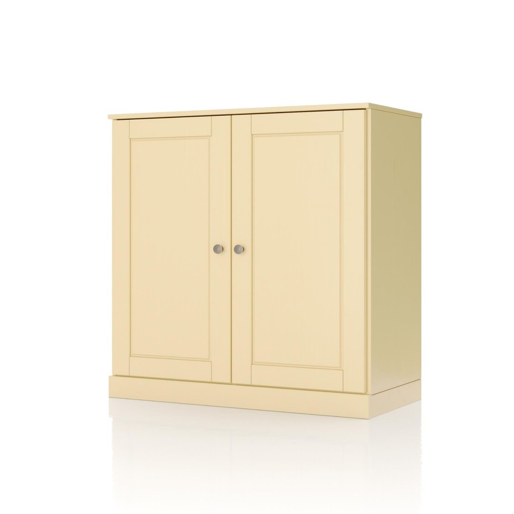 32" Yellow Solid Wood Free Standing Double Door Linen Cabinet