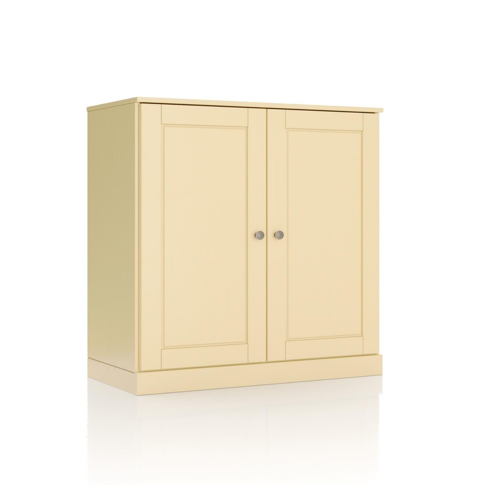 32" Yellow Solid Wood Free Standing Double Door Linen Cabinet