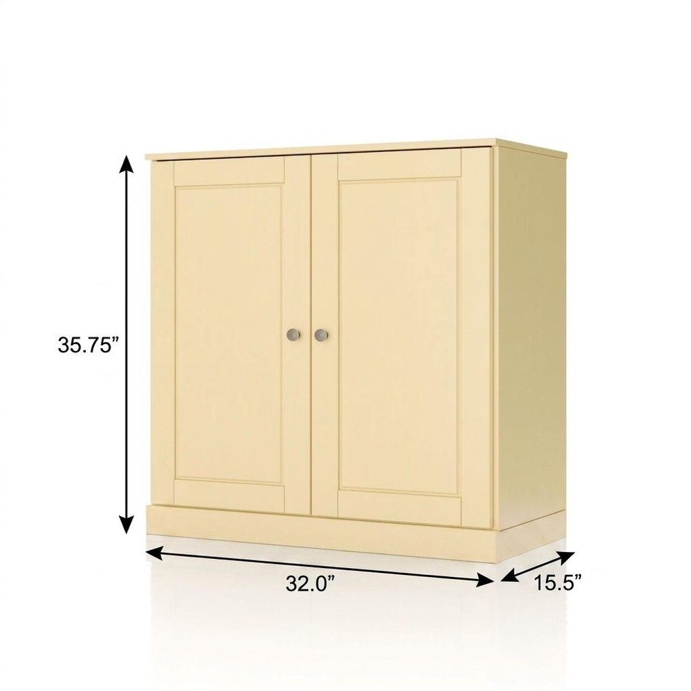 32" Yellow Solid Wood Free Standing Double Door Linen Cabinet