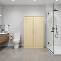 32" Yellow Solid Wood Free Standing Double Door Linen Cabinet