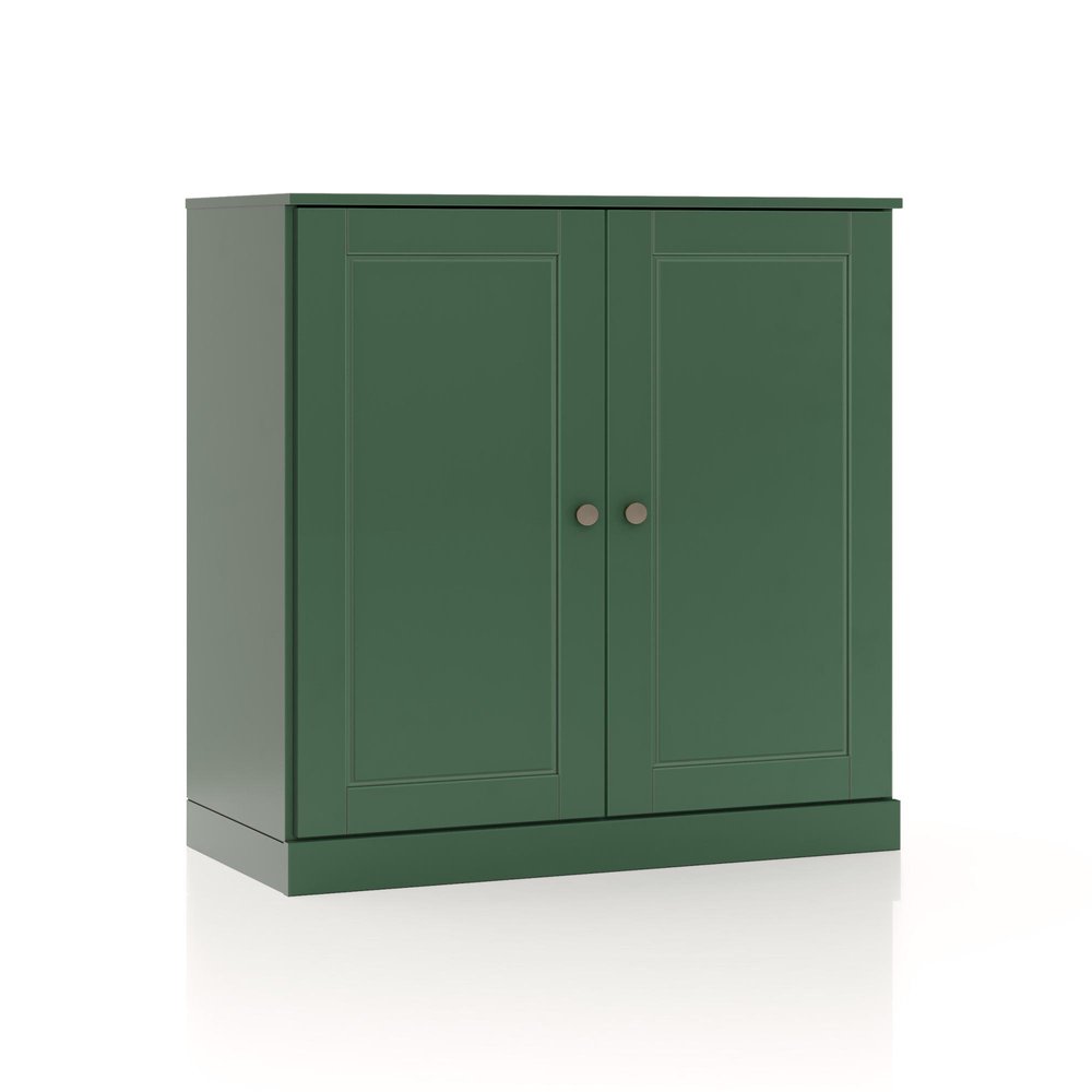 32" Green Solid Wood Free Standing Double Door Linen Cabinet