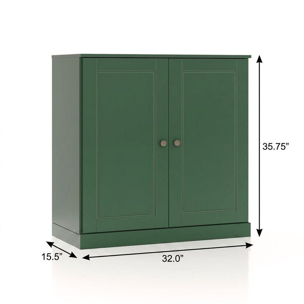 32" Green Solid Wood Free Standing Double Door Linen Cabinet - 35.75" H x 32.00" W x 15.50" D