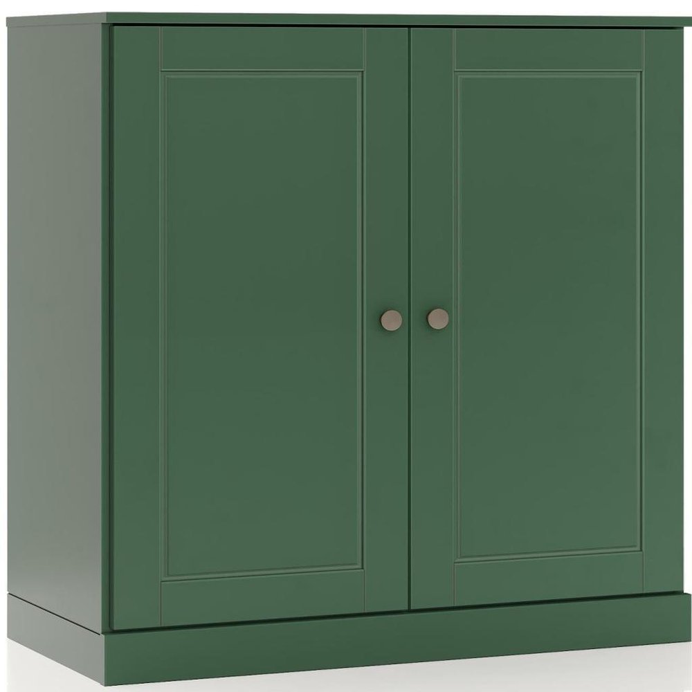 32" Green Solid Wood Free Standing Double Door Linen Cabinet