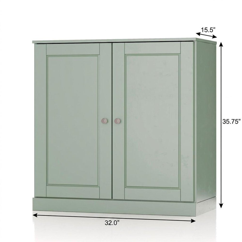32" Sage Solid Wood Free Standing Double Door Linen Cabinet