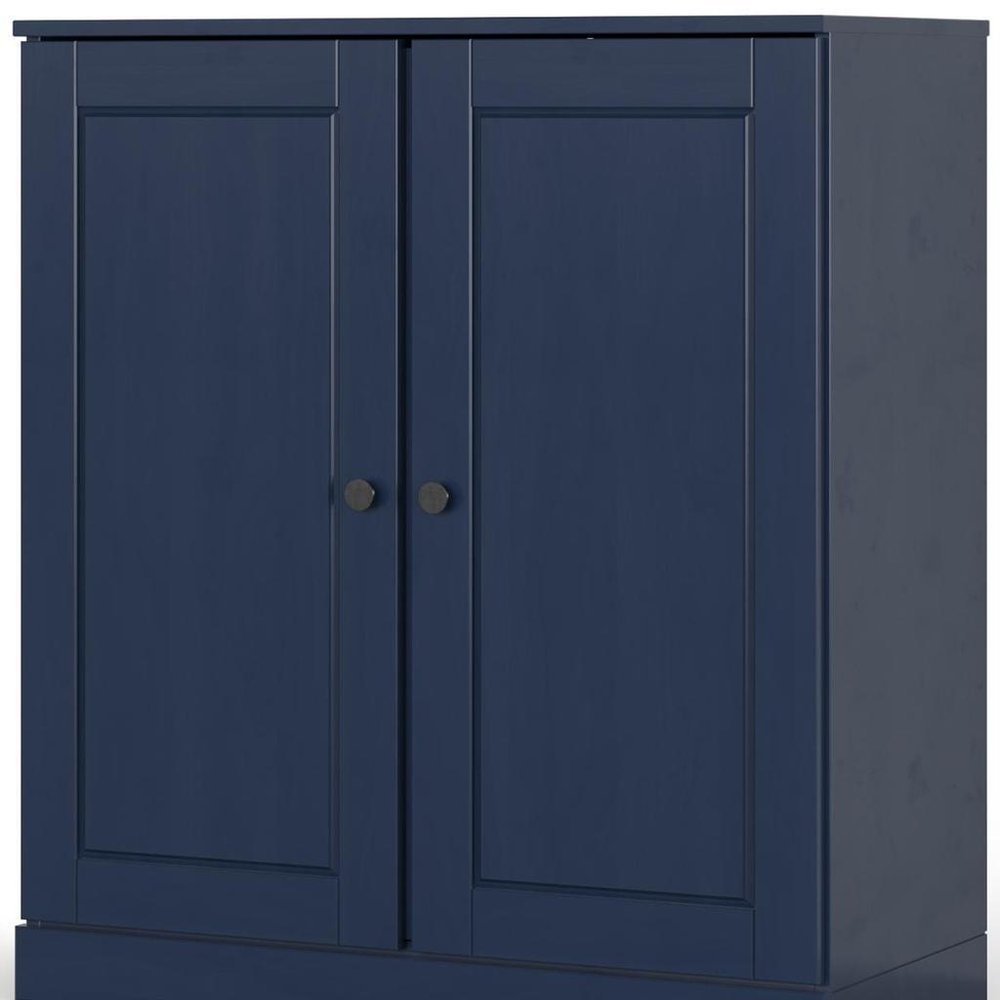32" Navy Blue Solid Wood Free Standing Double Door Linen Cabinet