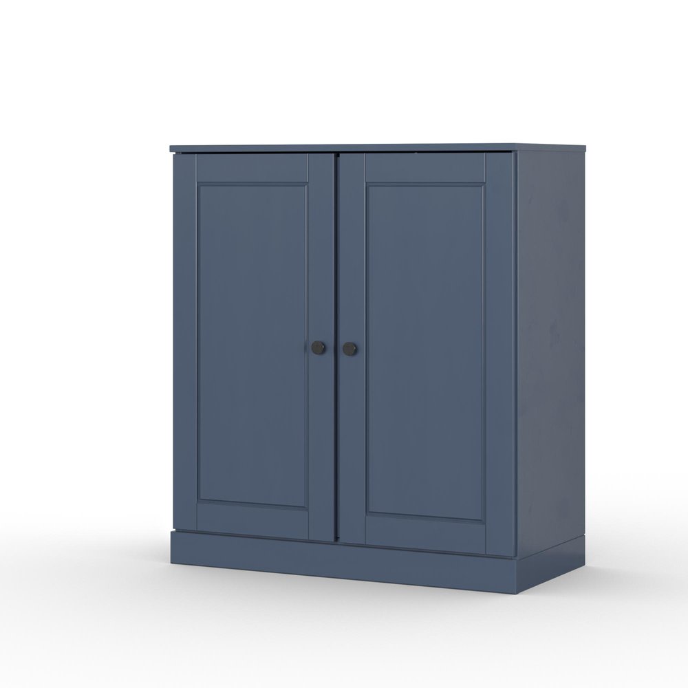 32" French Blue Solid Wood Free Standing Double Door Linen Cabinet