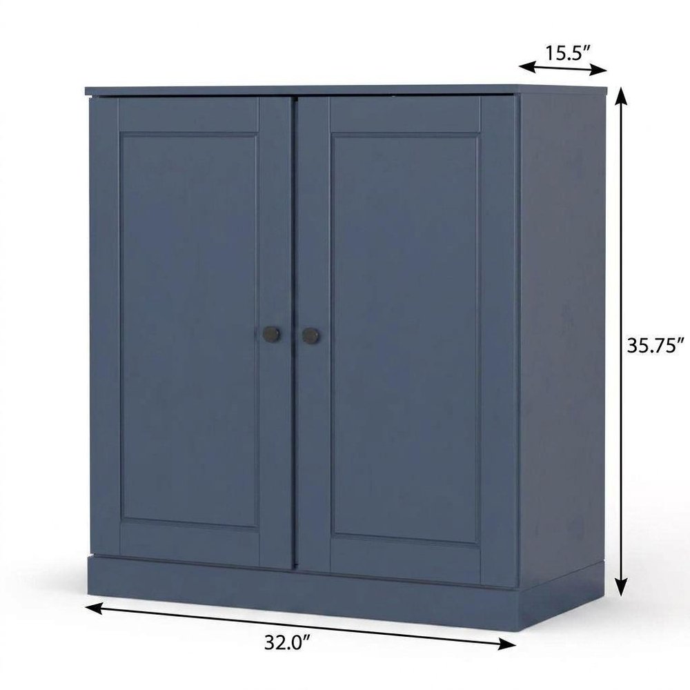 32" French Blue Solid Wood Free Standing Double Door Linen Cabinet