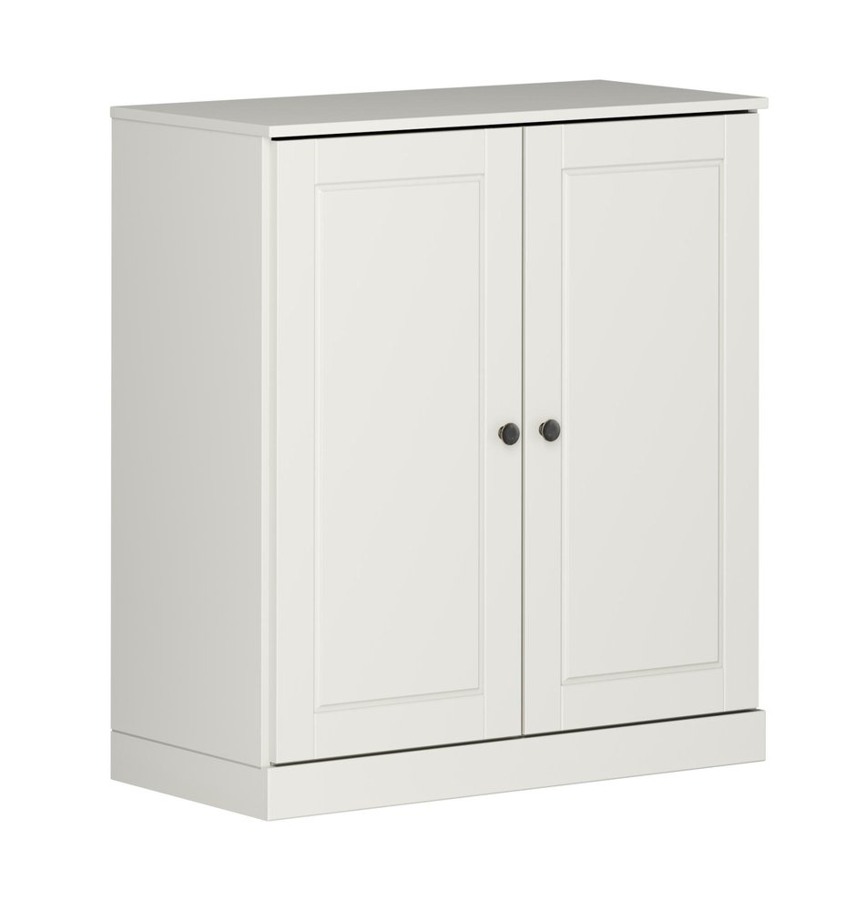 32" Off White Solid Wood Free Standing Double Door Linen Cabinet