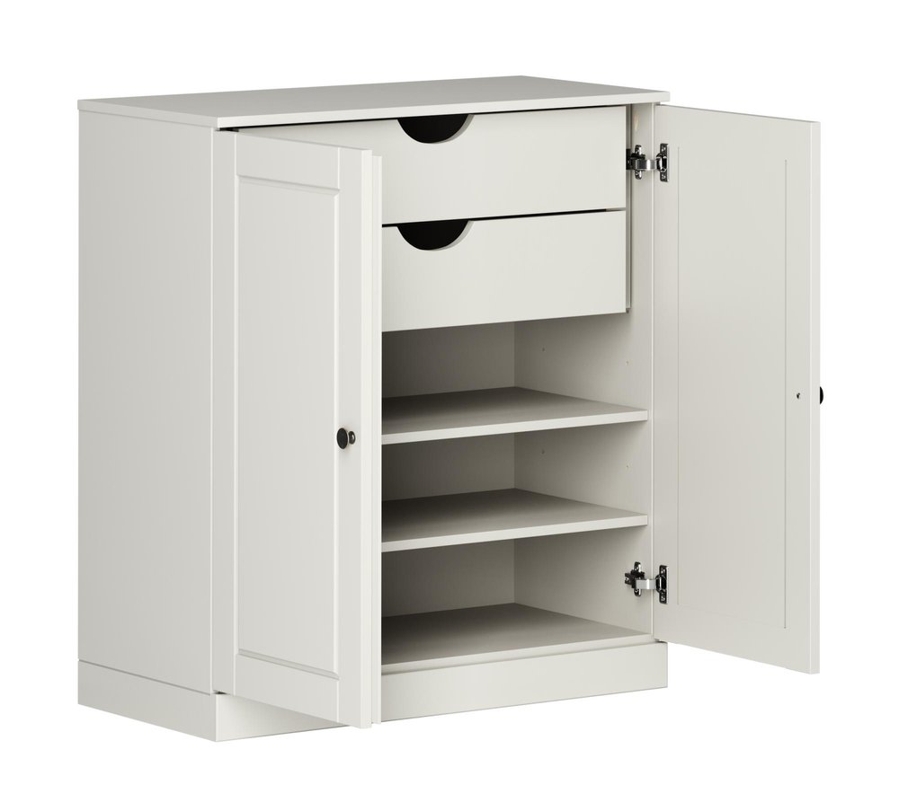 32" Off White Solid Wood Free Standing Double Door Linen Cabinet