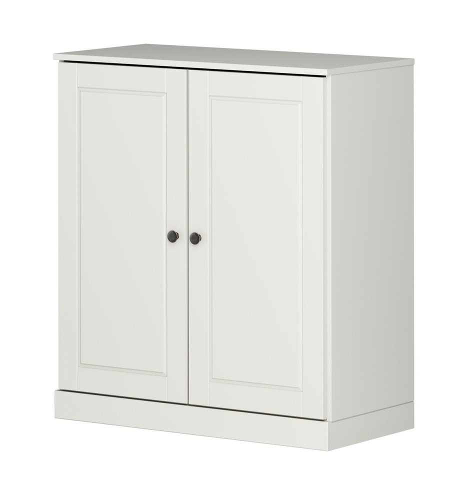32" Off White Solid Wood Free Standing Double Door Linen Cabinet