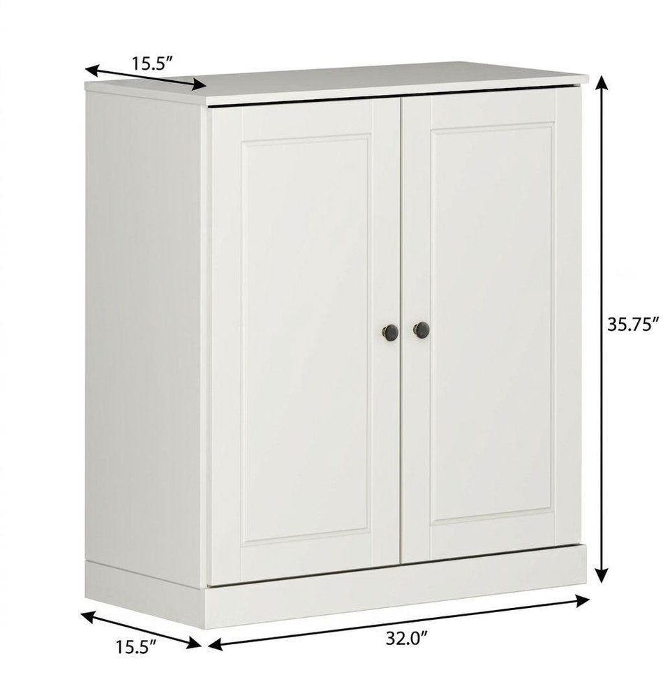 32" Off White Solid Wood Free Standing Double Door Linen Cabinet