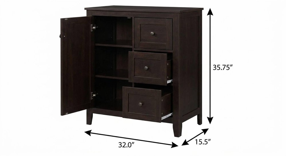 32" Espresso Solid Wood Free Standing Double Door Linen Cabinet