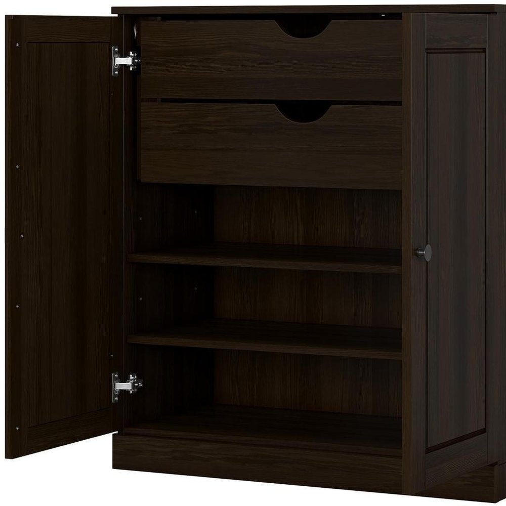 32" Espresso Solid Wood Free Standing Double Door Linen Cabinet