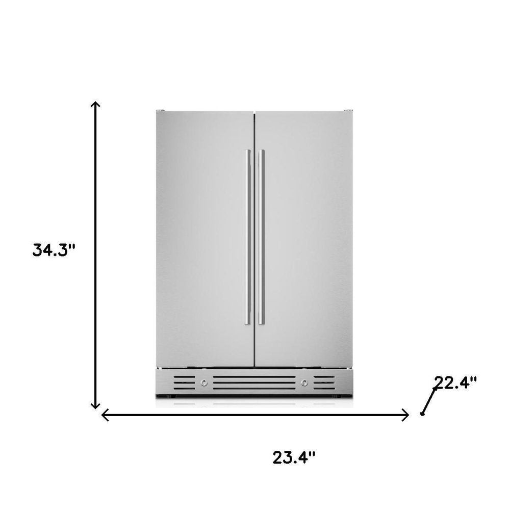 34" X 23" Silver Stainless Steel Dual Compartment Wine And Beverage Refrigerator