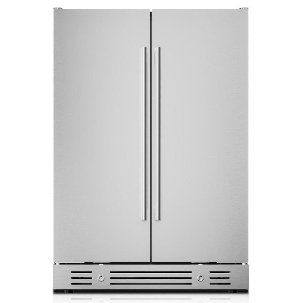 34" X 23" Silver Stainless Steel Dual Compartment Wine And Beverage Refrigerator