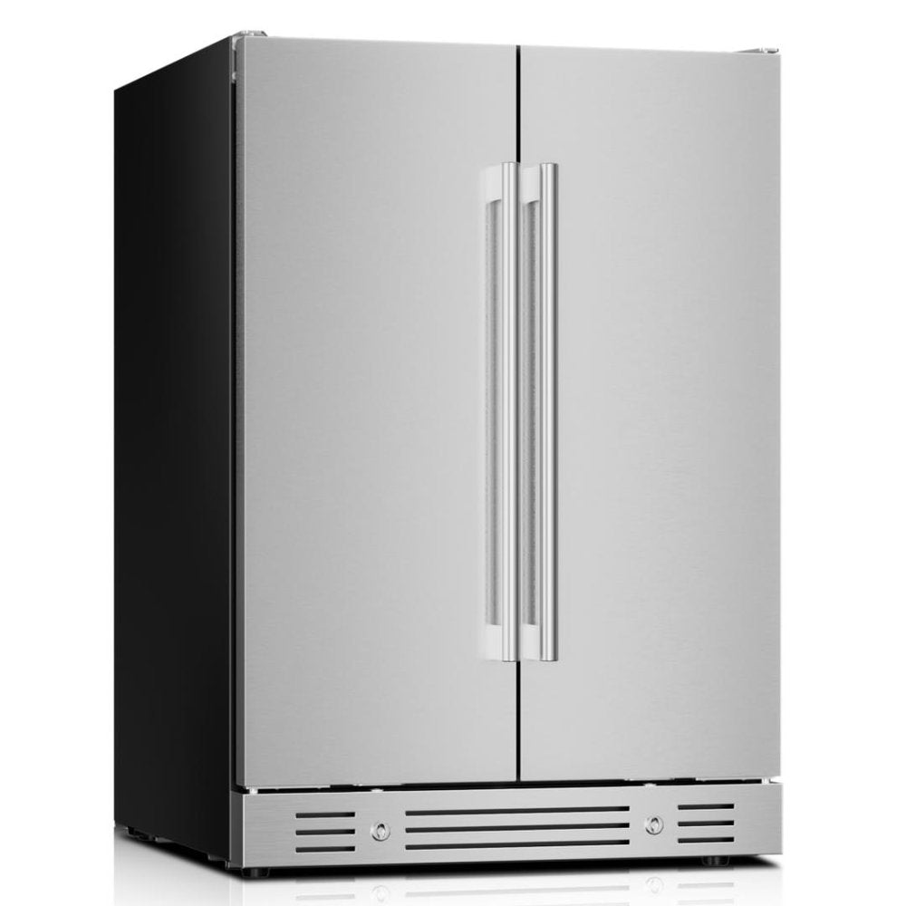 34" X 23" Silver Stainless Steel Dual Compartment Wine And Beverage Refrigerator