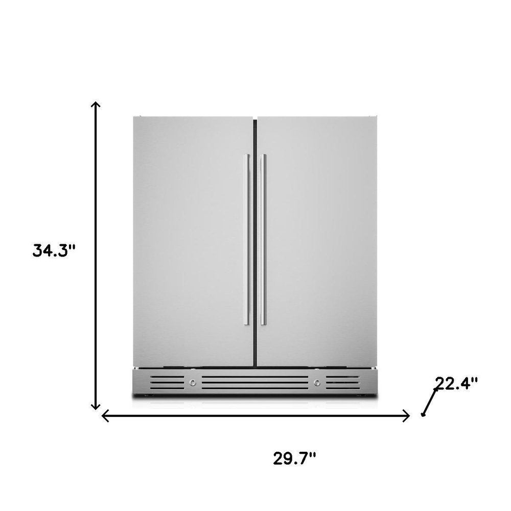 34" X 30" Silver Stainless Steel Dual Compartment Wine And Beverage Refrigerator