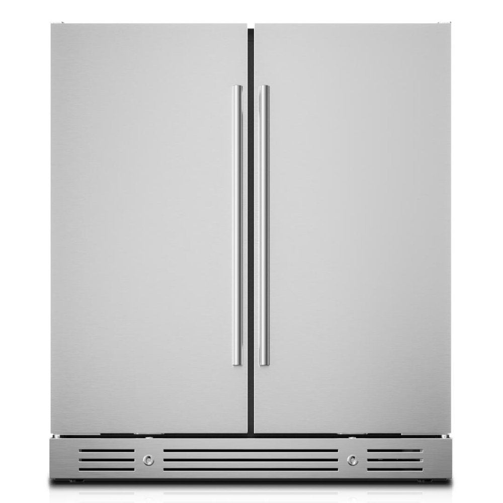 34" X 30" Silver Stainless Steel Dual Compartment Wine And Beverage Refrigerator