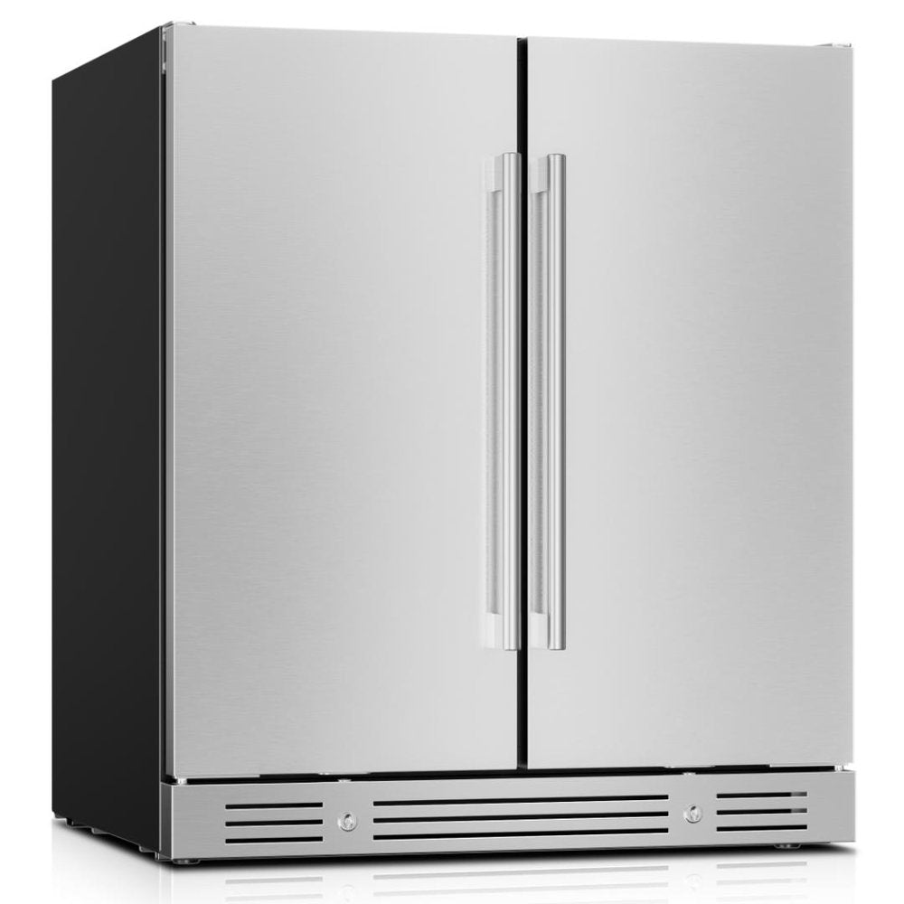34" X 30" Silver Stainless Steel Dual Compartment Wine And Beverage Refrigerator