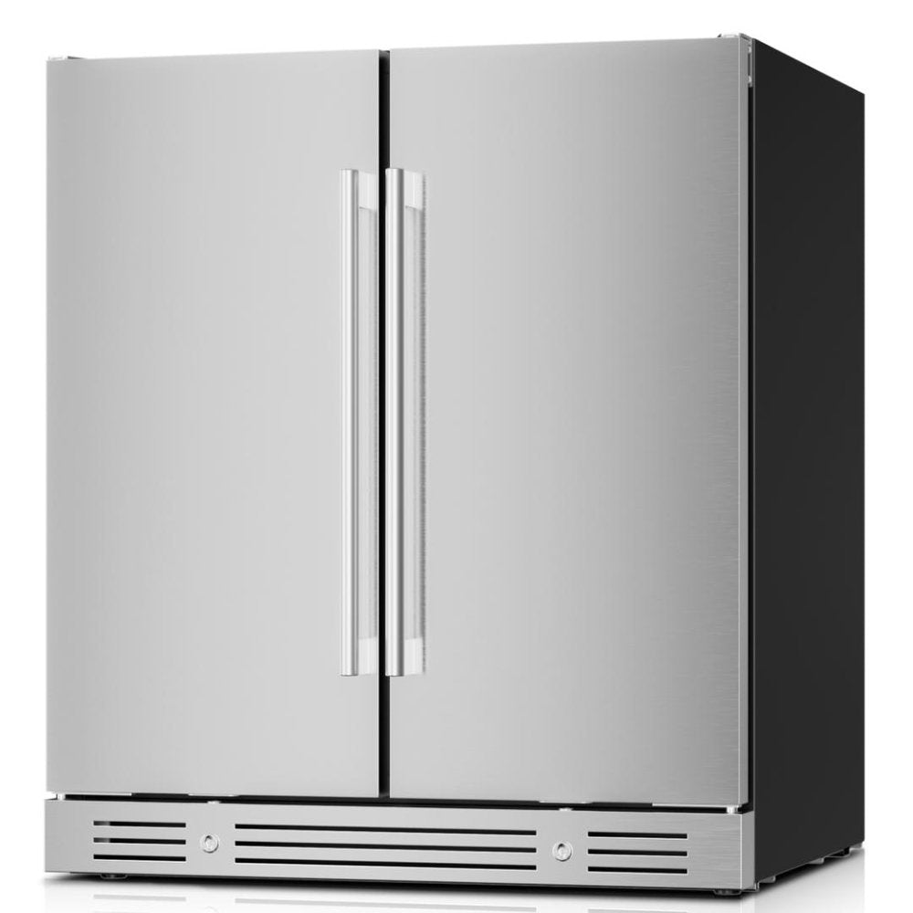 34" X 30" Silver Stainless Steel Dual Compartment Wine And Beverage Refrigerator
