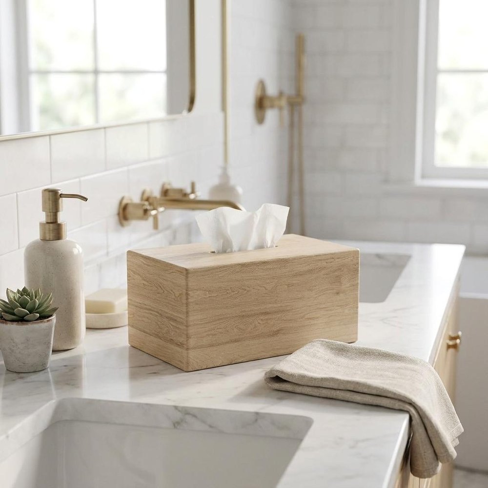7" Brown Solid Wood Bathroom Storage Furniture Set close-up detail
