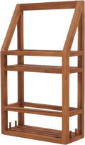 5" Brown Solid Wood Bathroom Storage Furniture Set. Bathroom storage isolated on a plain white background, showing a brown wood surface.