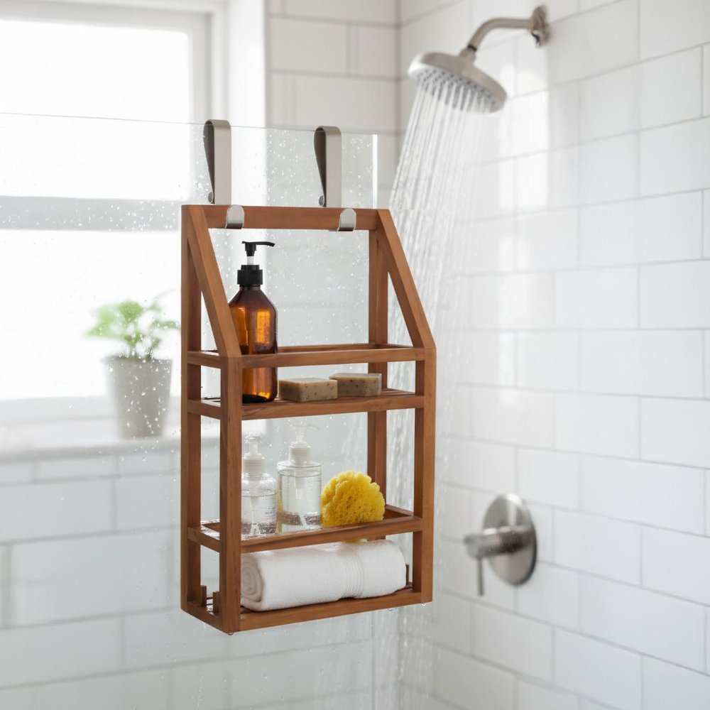 5" Brown Solid Wood Bathroom Storage Furniture Set