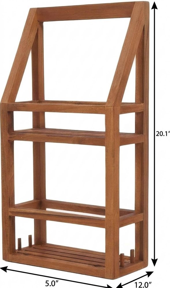 5" Brown Solid Wood Bathroom Storage Furniture Set. Bathroom storage isolated on a plain white background, finished in brown wood.