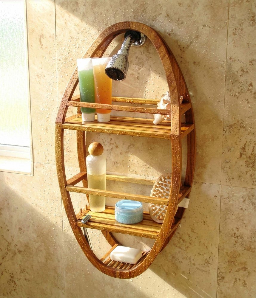 5" Brown Solid Wood Bathroom Storage Furniture Set