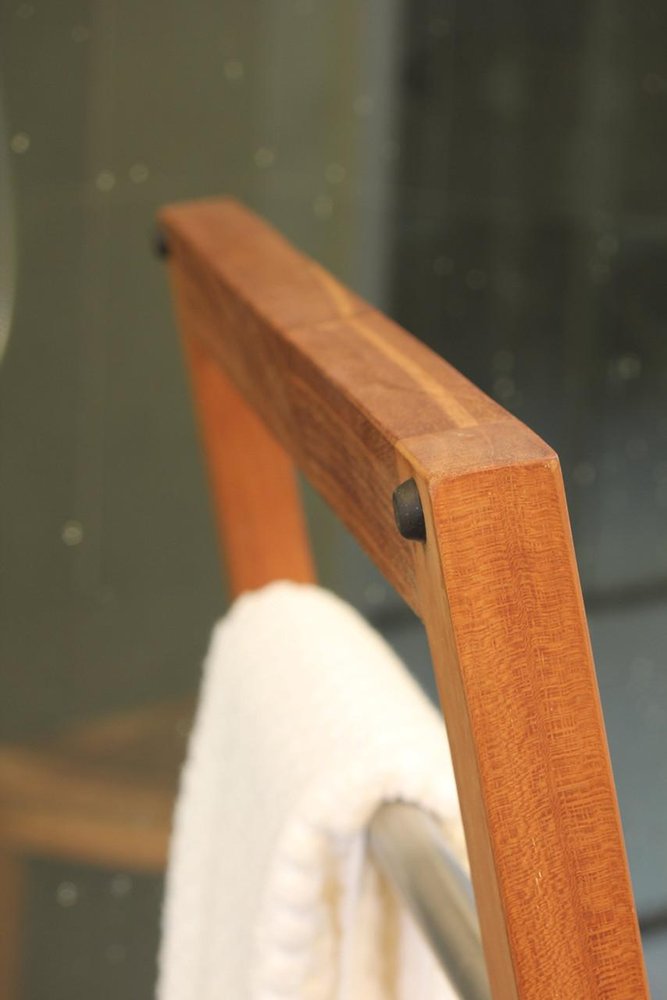 45" Brown And Silver Stainless Steel And Teak Towel Stand