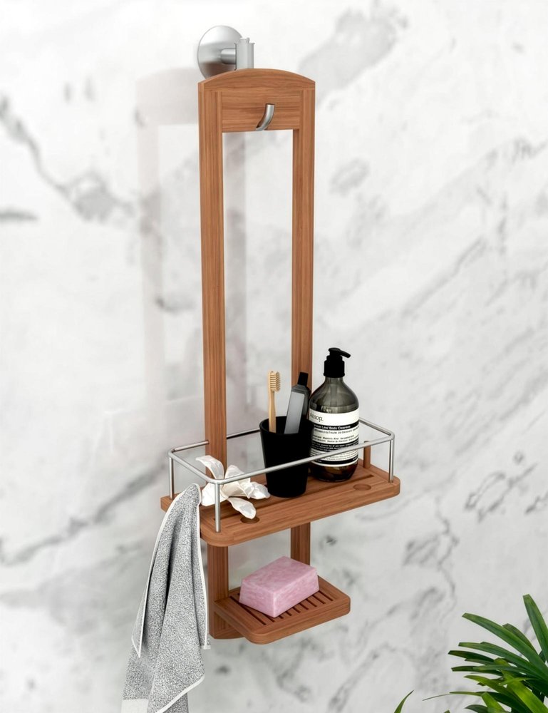 5" Brown Solid Wood Bathroom Storage Furniture Set