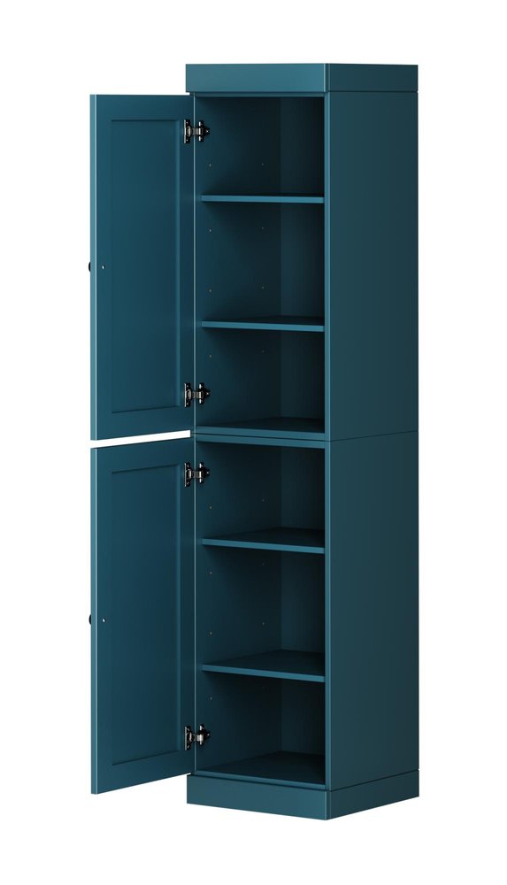 72" Teal Blue Solid Wood Two Door Pantry Or Storage Closet