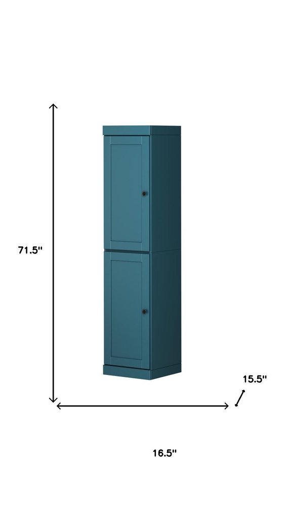 72" Teal Blue Solid Wood Two Door Pantry Or Storage Closet